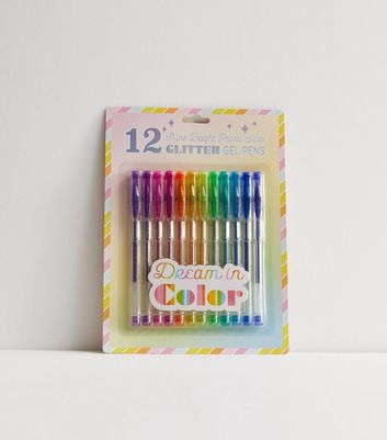 12 Pack Multicoloured Glitter Gel Pens New Look