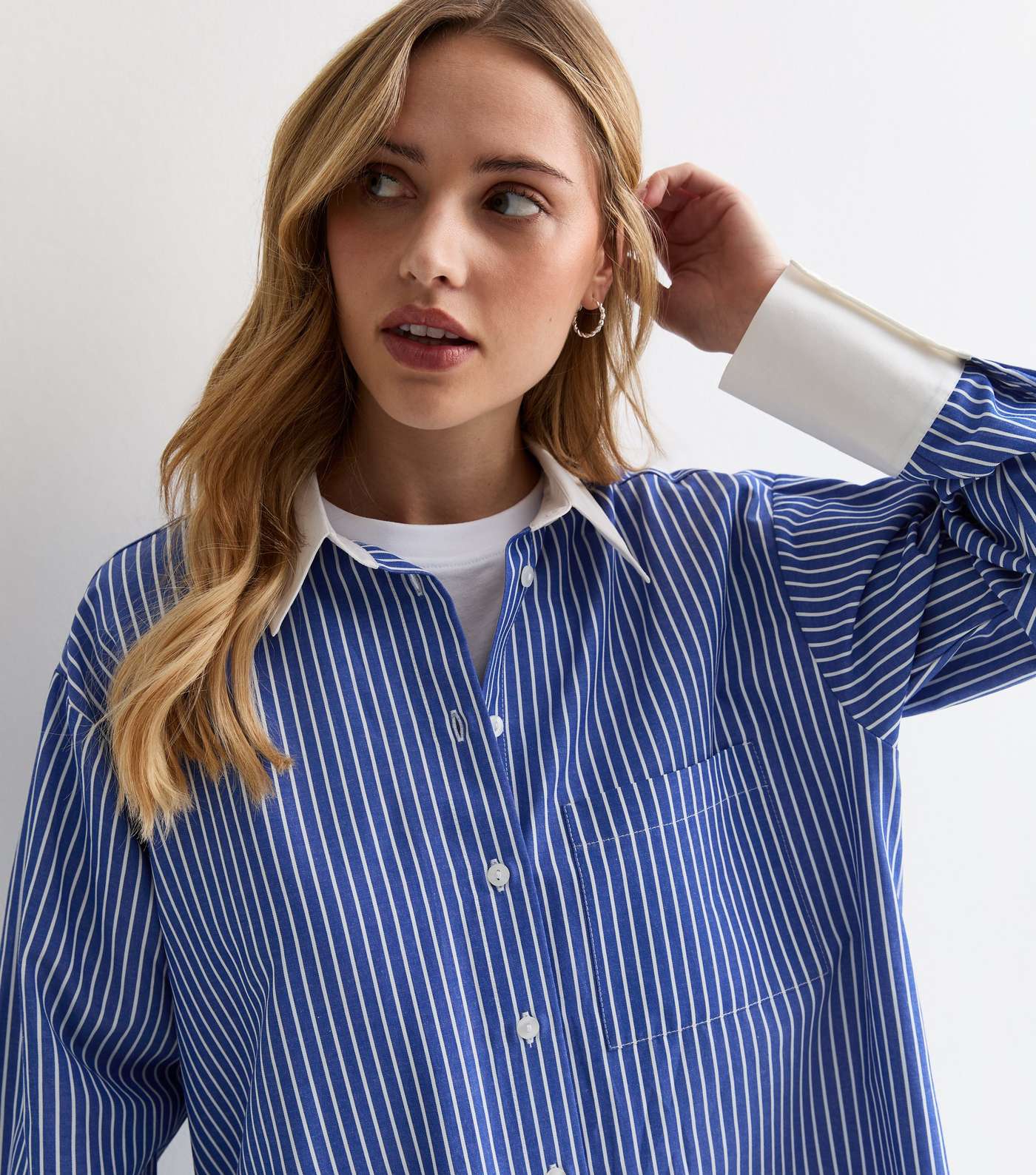 Blue Stripe Poplin Contrast Detail Shirt Image 2
