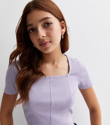 Girls Light Purple Ribbed Square Neck Corset Top New Look