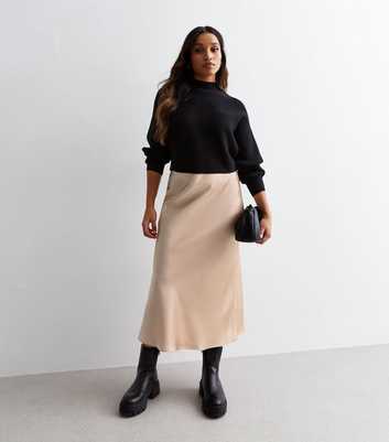 Petite Gold Satin Bias Cut Midi Skirt