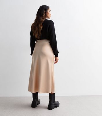 New look satin discount midi skirt in gold