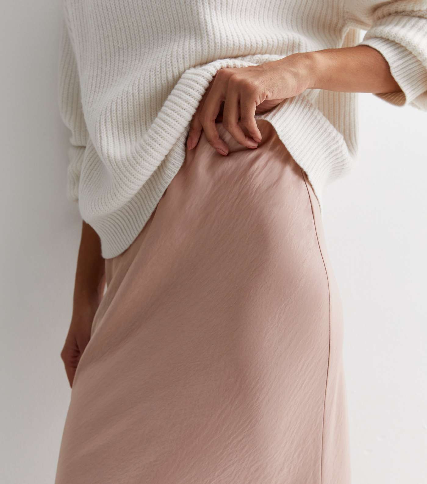 Pale Pink Satin High Waist Maxi Skirt Image 2
