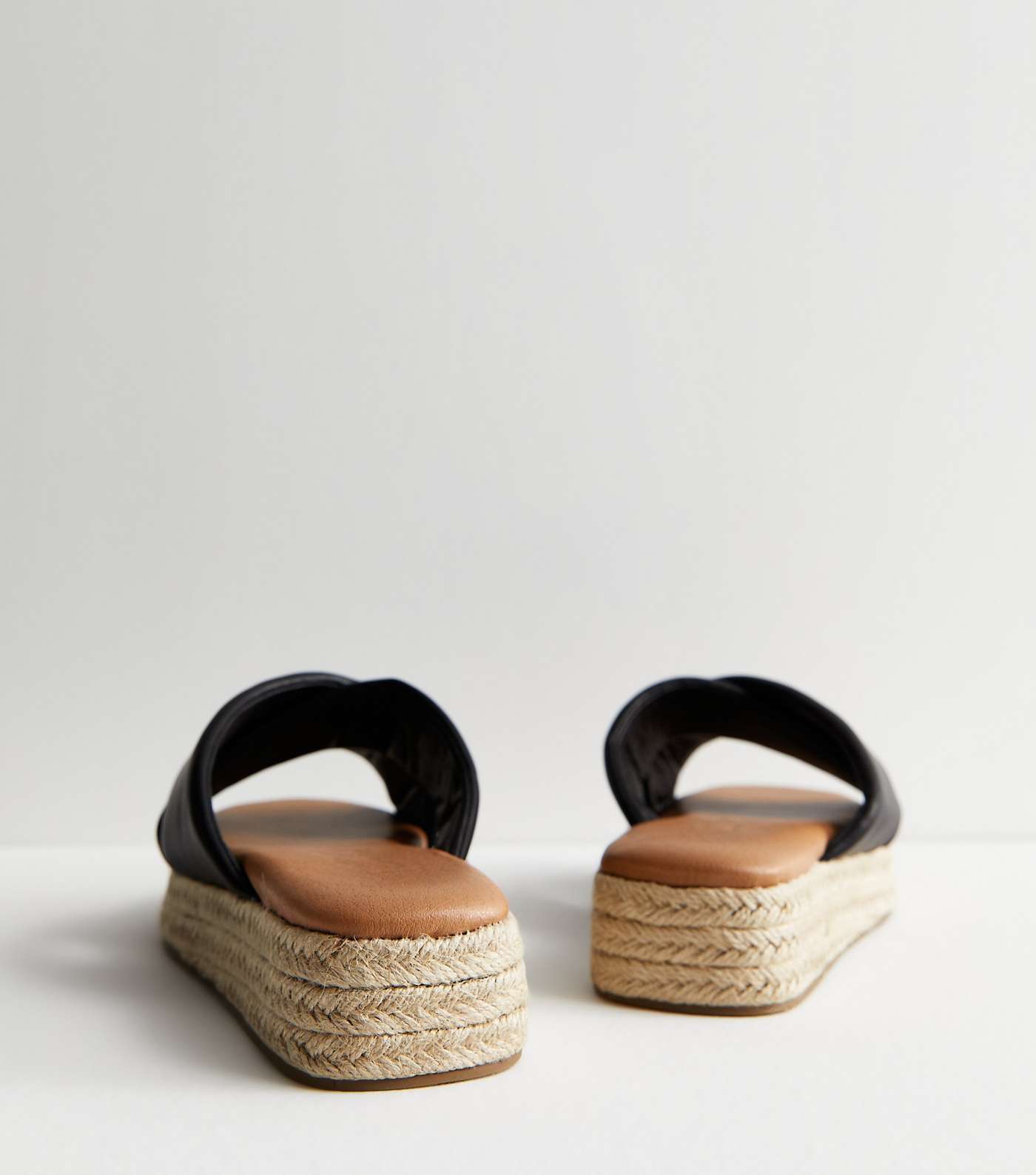 Wide Fit Black Leather-Look Espadrille Flatform Sandals Image 4