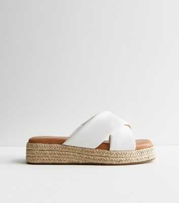 Wide Fit White Leather-Look Espadrille Flatform Sandals