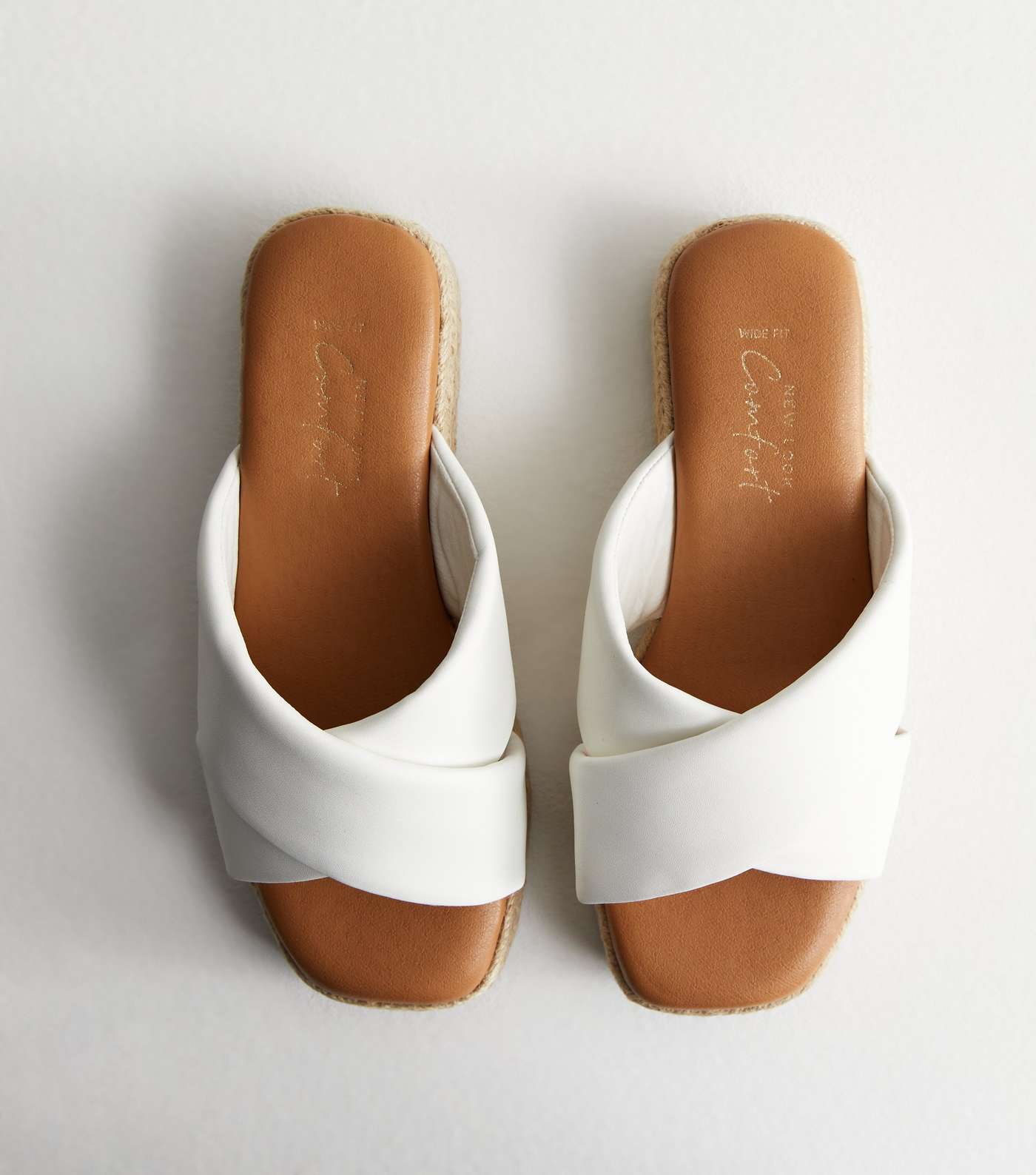 Wide Fit White Leather-Look Espadrille Flatform Sandals Image 3