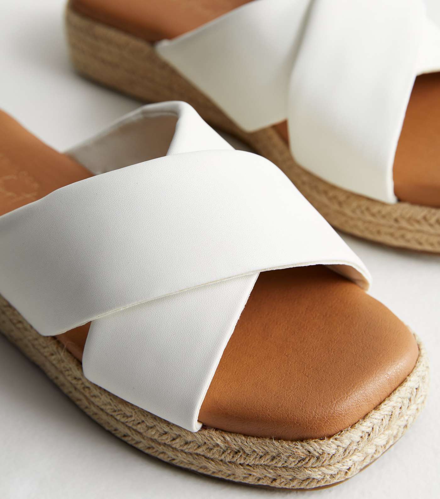 Wide Fit White Leather-Look Espadrille Flatform Sandals Image 5