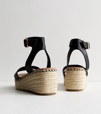 Wide Fit Black Espadrille Flatform Sandals New Look