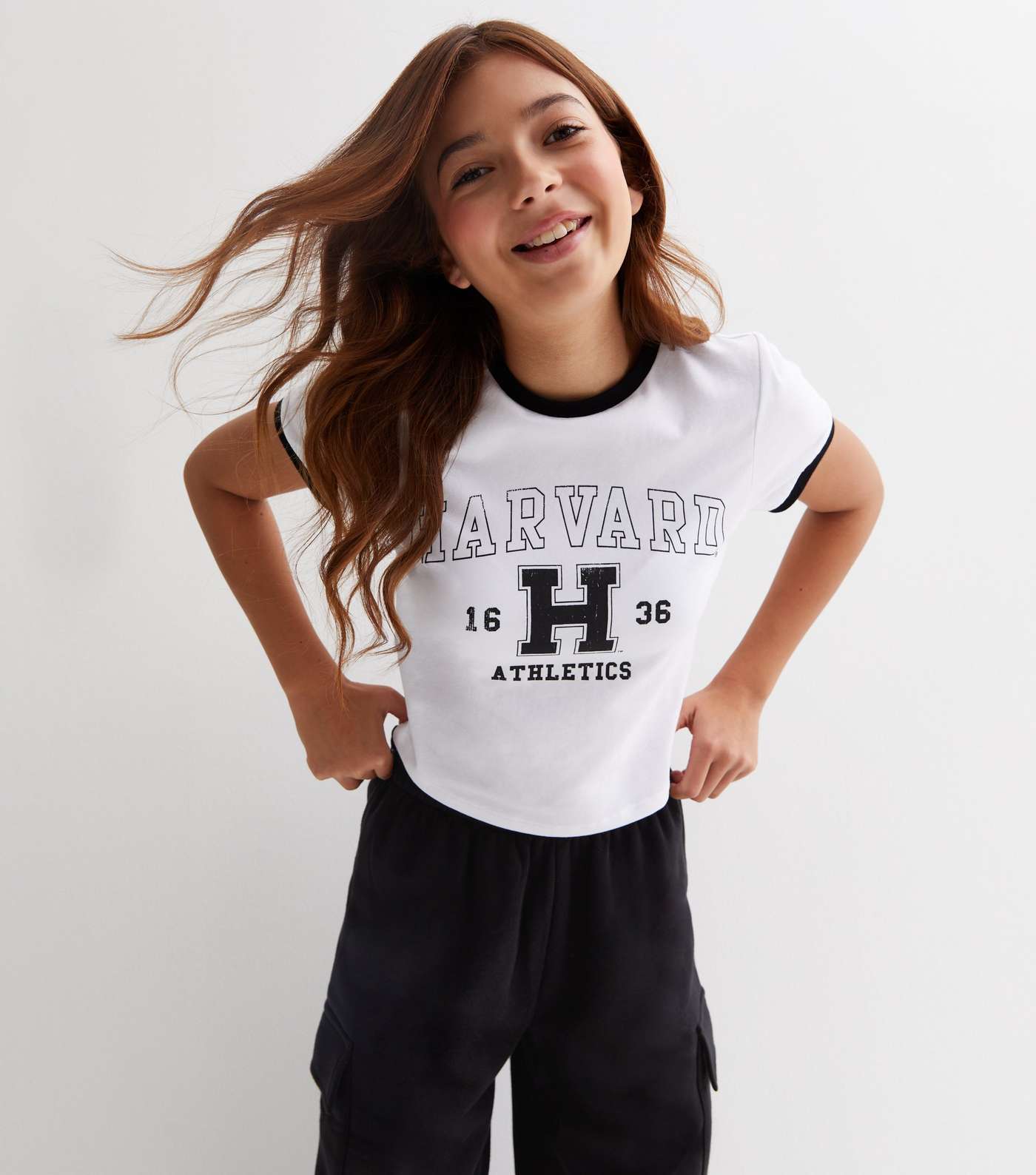 Girls White Harvard Logo T-Shirt Image 2
