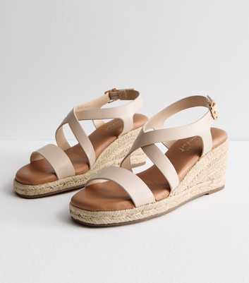 Off White Leather-Look Espadrille Wedge Heel Sandals