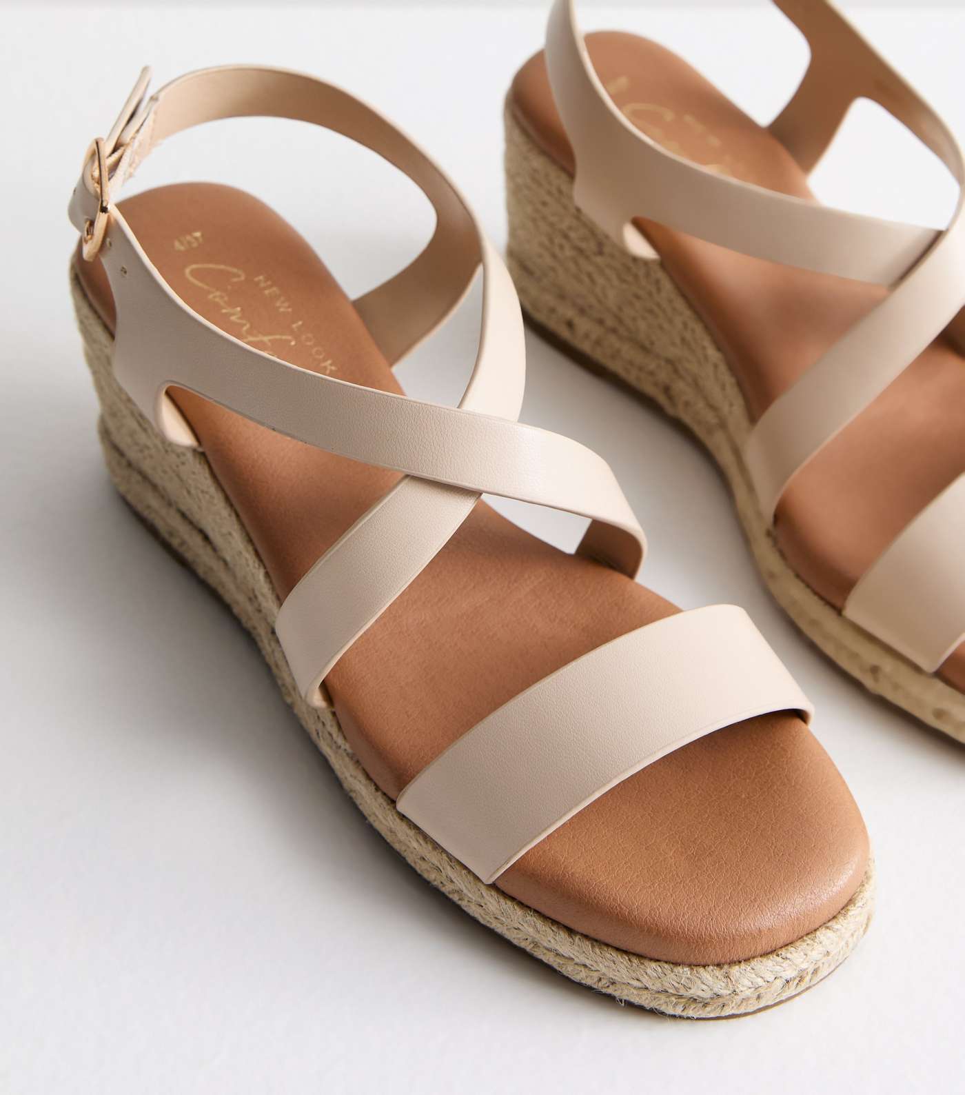 Off White Leather-Look Espadrille Wedge Heel Sandals Image 3