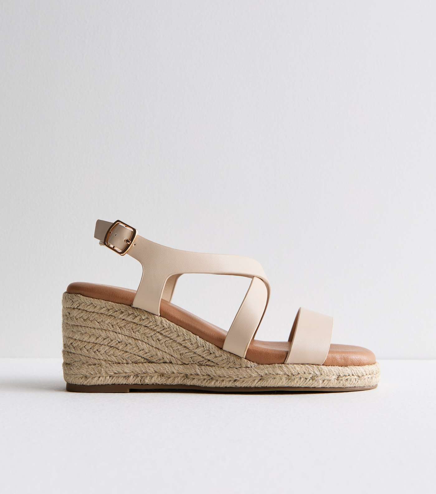 Off White Leather-Look Espadrille Wedge Heel Sandals Image 5