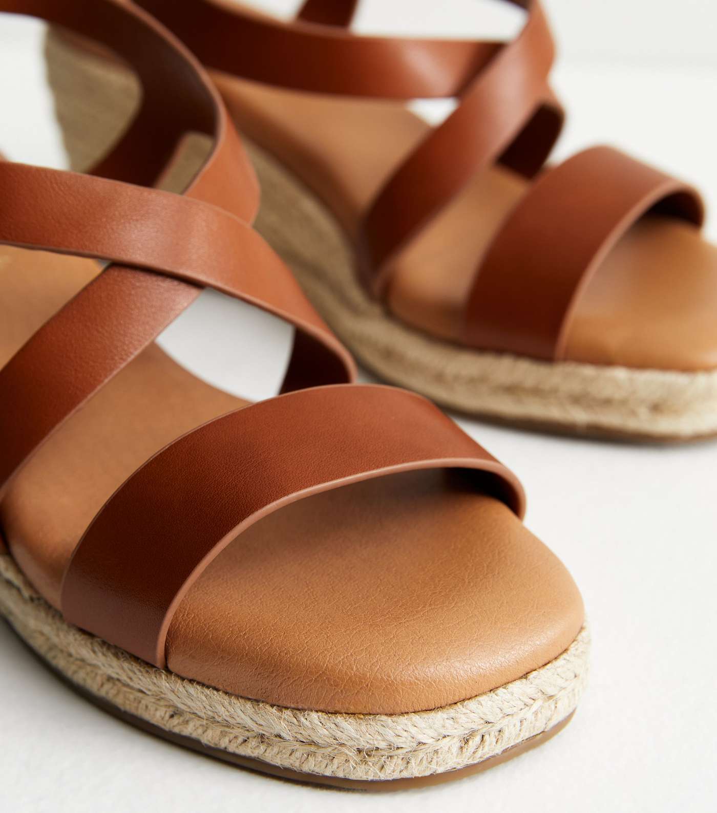 Tan Leather-Look Espadrille Wedge Heel Sandals Image 3