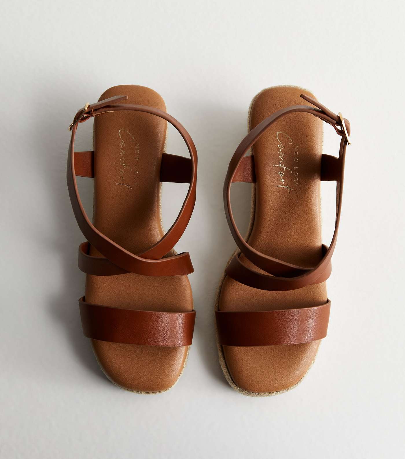 Tan Leather-Look Espadrille Wedge Heel Sandals Image 5