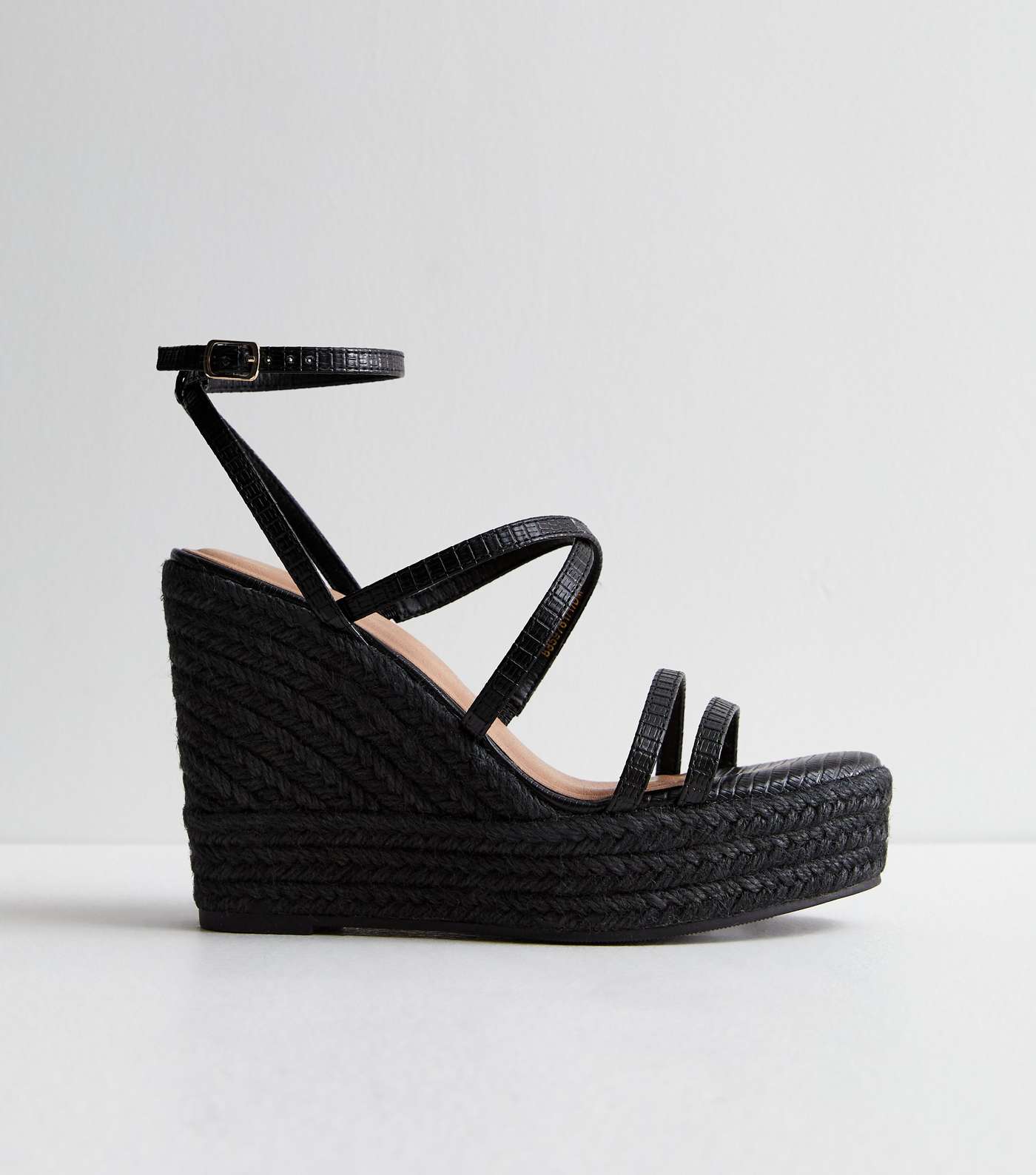 Black Strappy Platform Espadrille Wedge Sandals Image 3