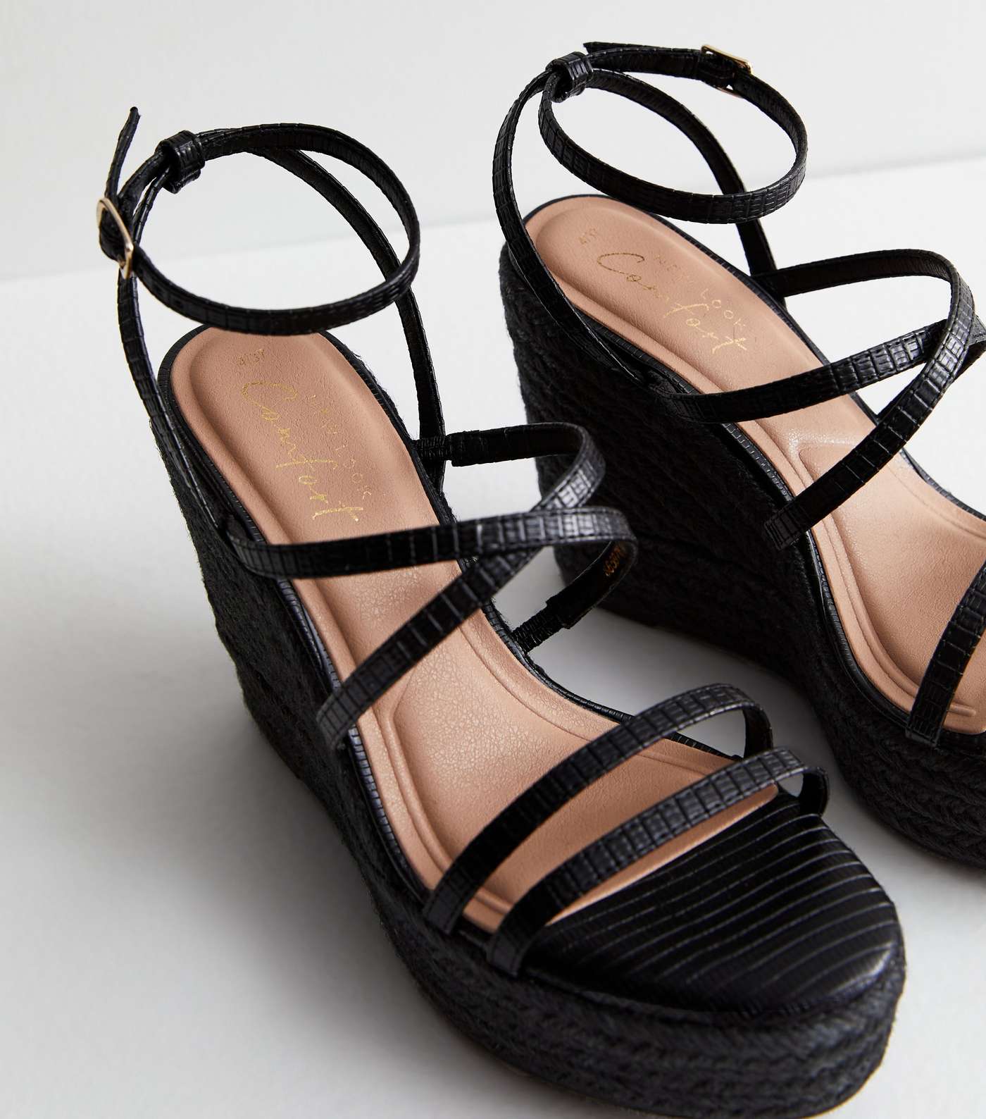 Black Strappy Platform Espadrille Wedge Sandals Image 5