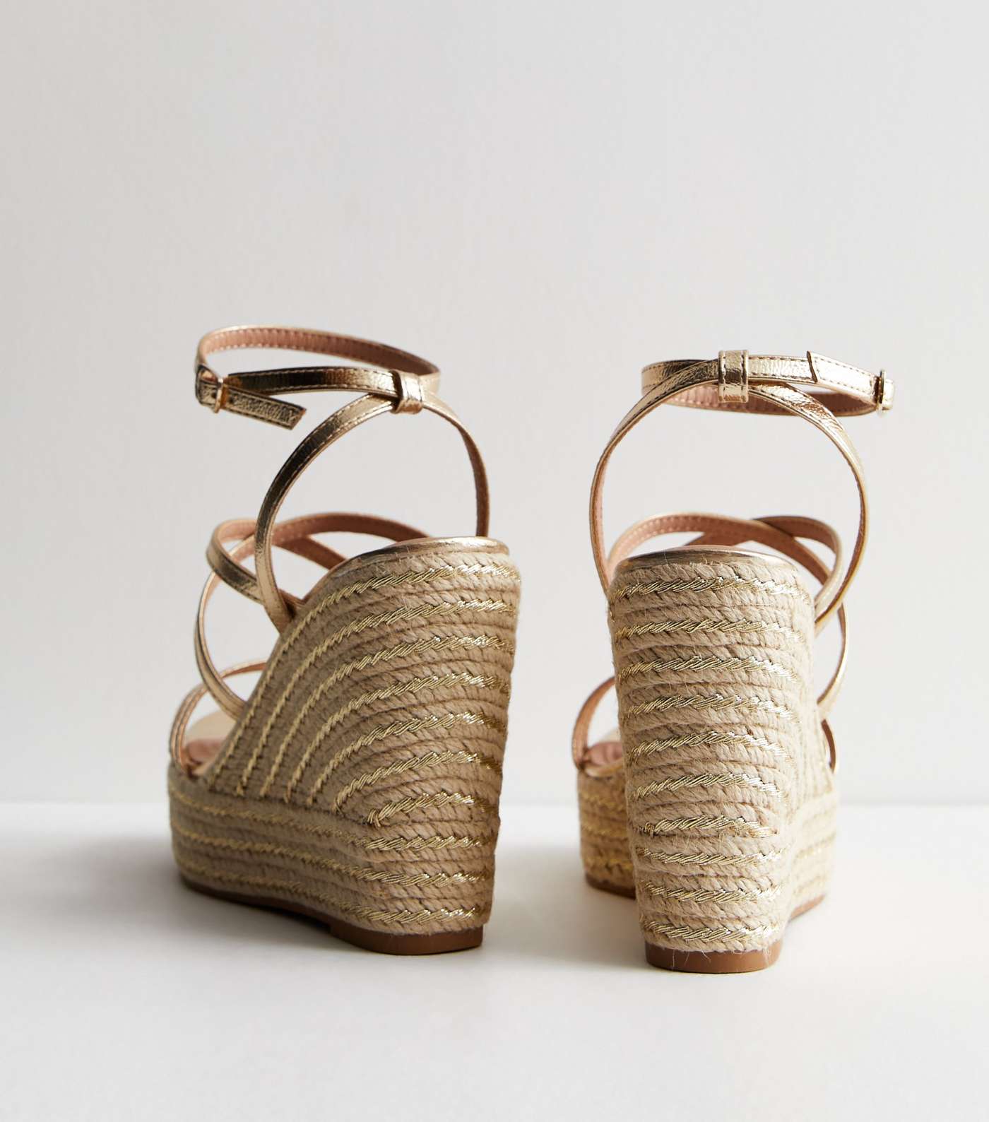 Gold Strappy Platform Espadrille Wedge Sandals Image 4