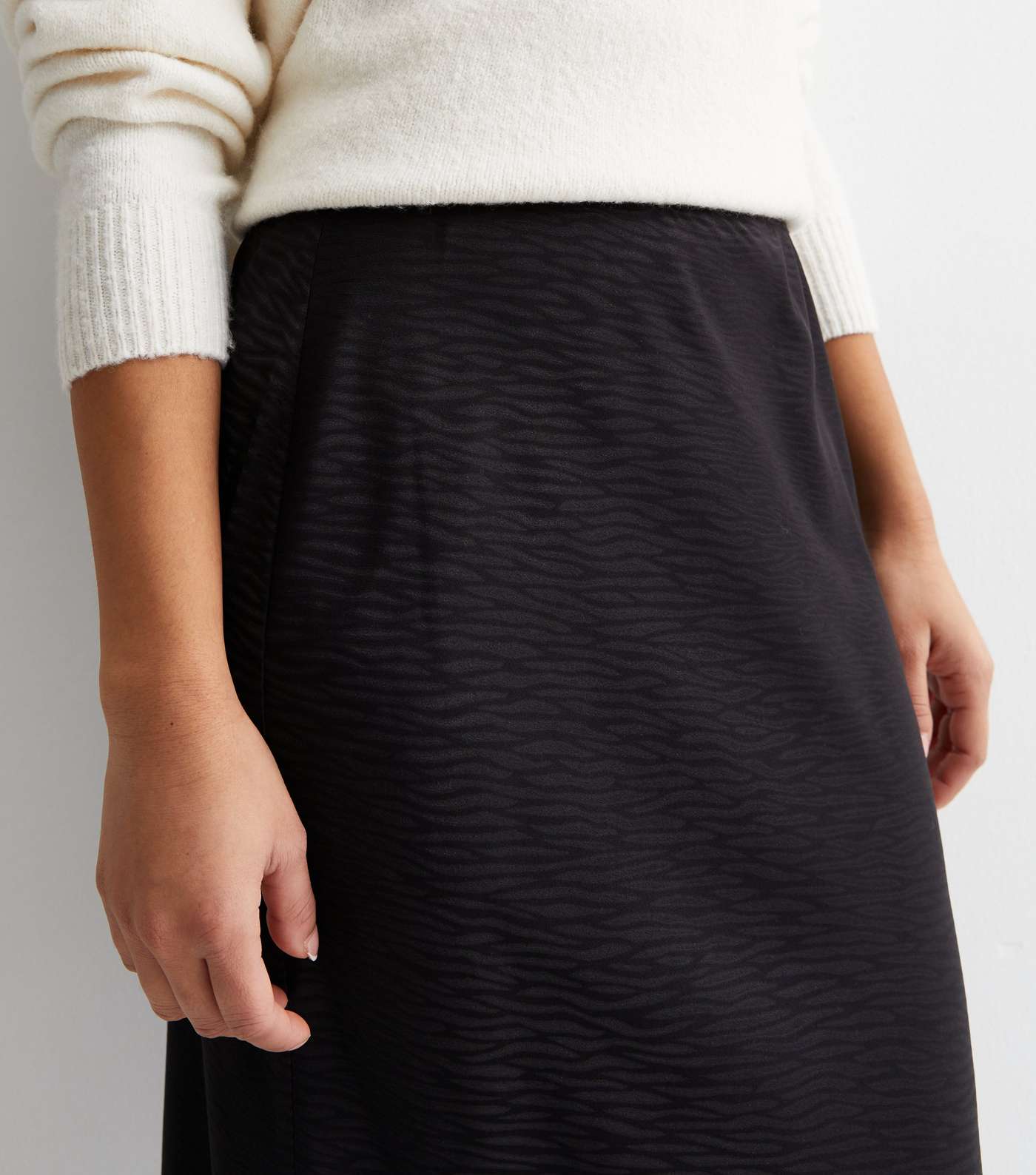 Petite Black Jacquard Satin Bias Cut Maxi Skirt Image 2