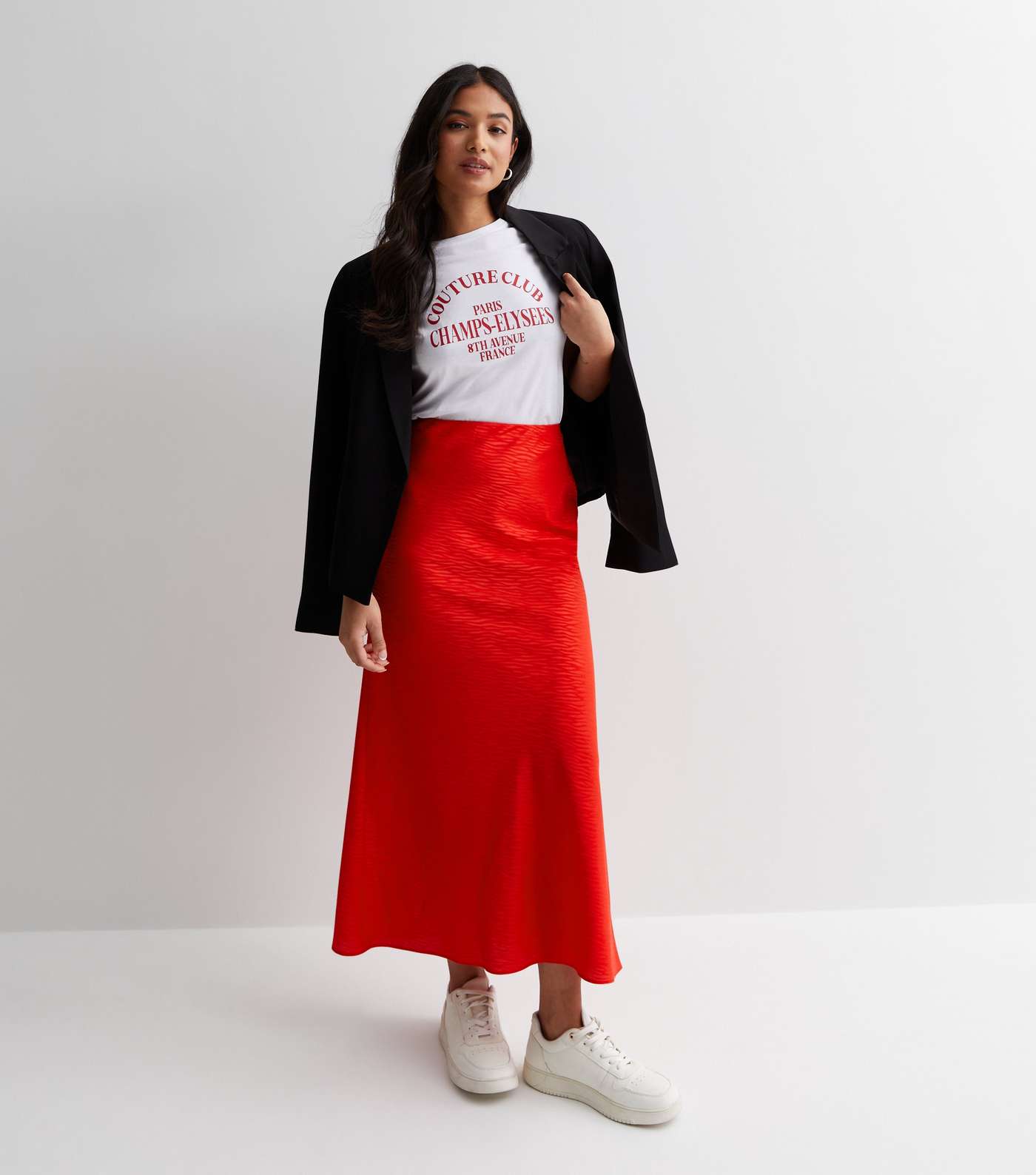 Petite Red Jacquard Satin Bias Cut Maxi Skirt Image 3