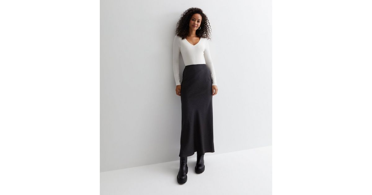 Tall Black Satin Bias Cut Maxi Skirt | New Look