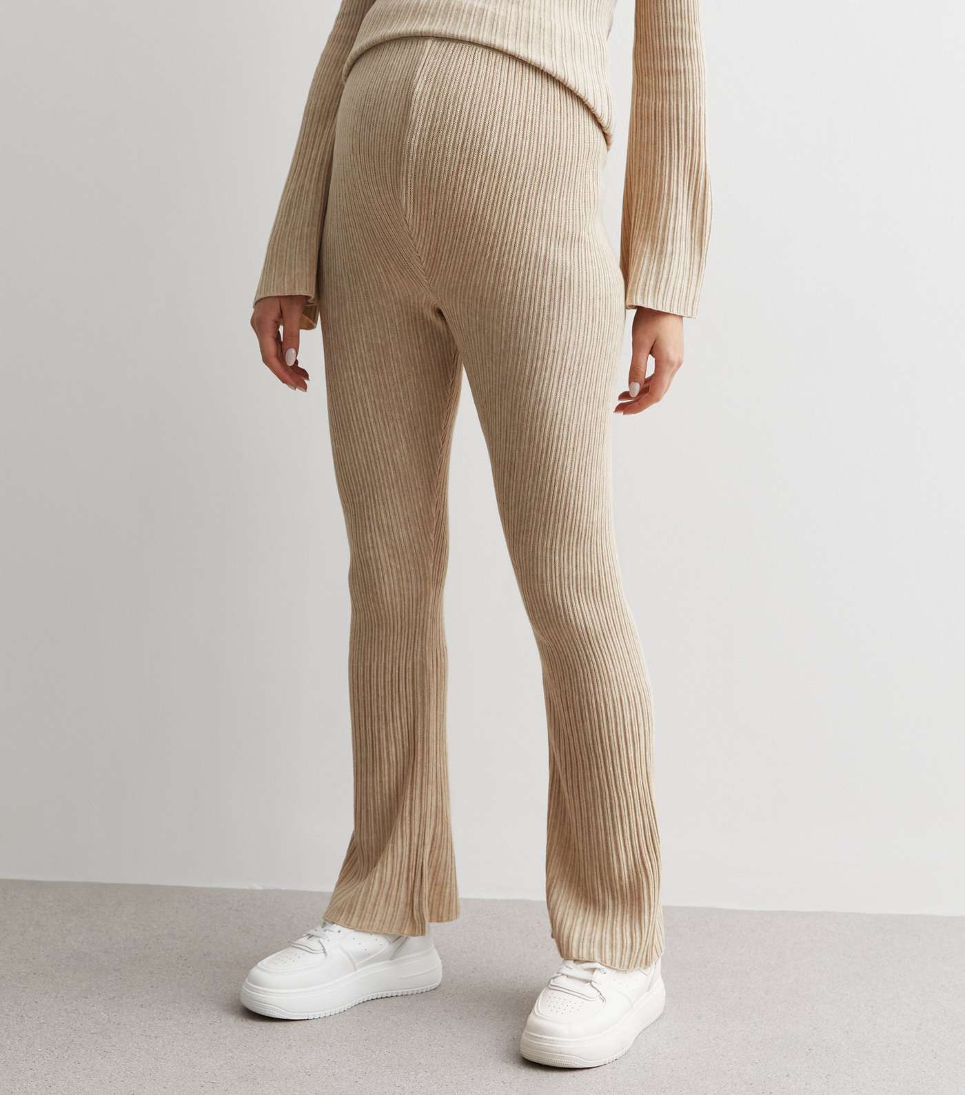 Maternity Cream Ribbed Knit Trousers Image 2
