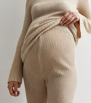 Maternity Cream Ribbed Knit Trousers New Look