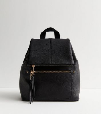 Black leather 2025 flap backpack