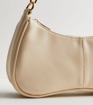 Cream Leather-Look Piped Shoulder Bag New Look