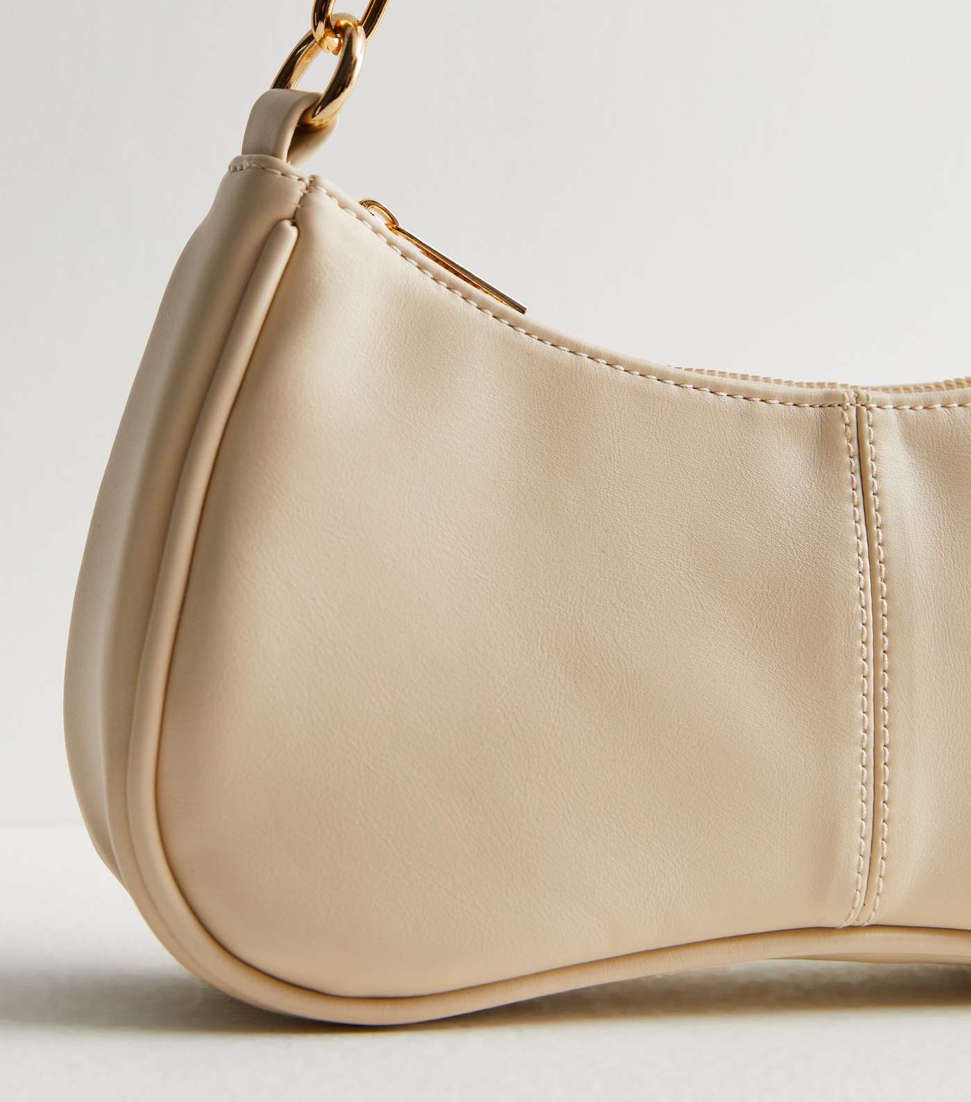 Cream Leather-Look Piped Shoulder Bag Image 3