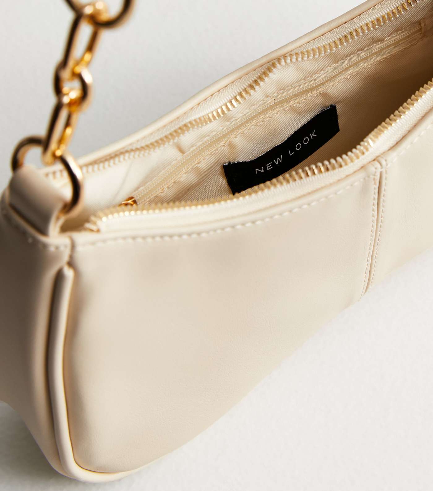Cream Leather-Look Piped Shoulder Bag Image 5