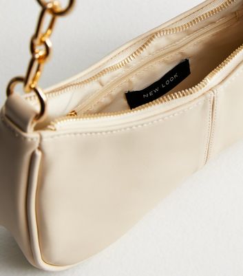 Cream Leather Look Piped Shoulder Bag New Look