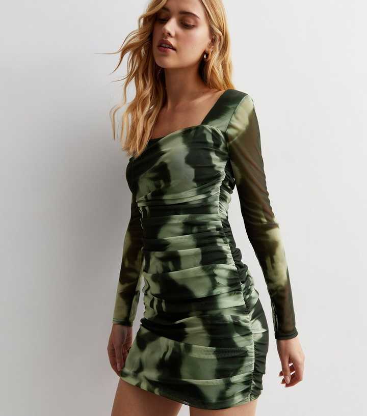 Bodycon Mesh Camouflage Mini Dress