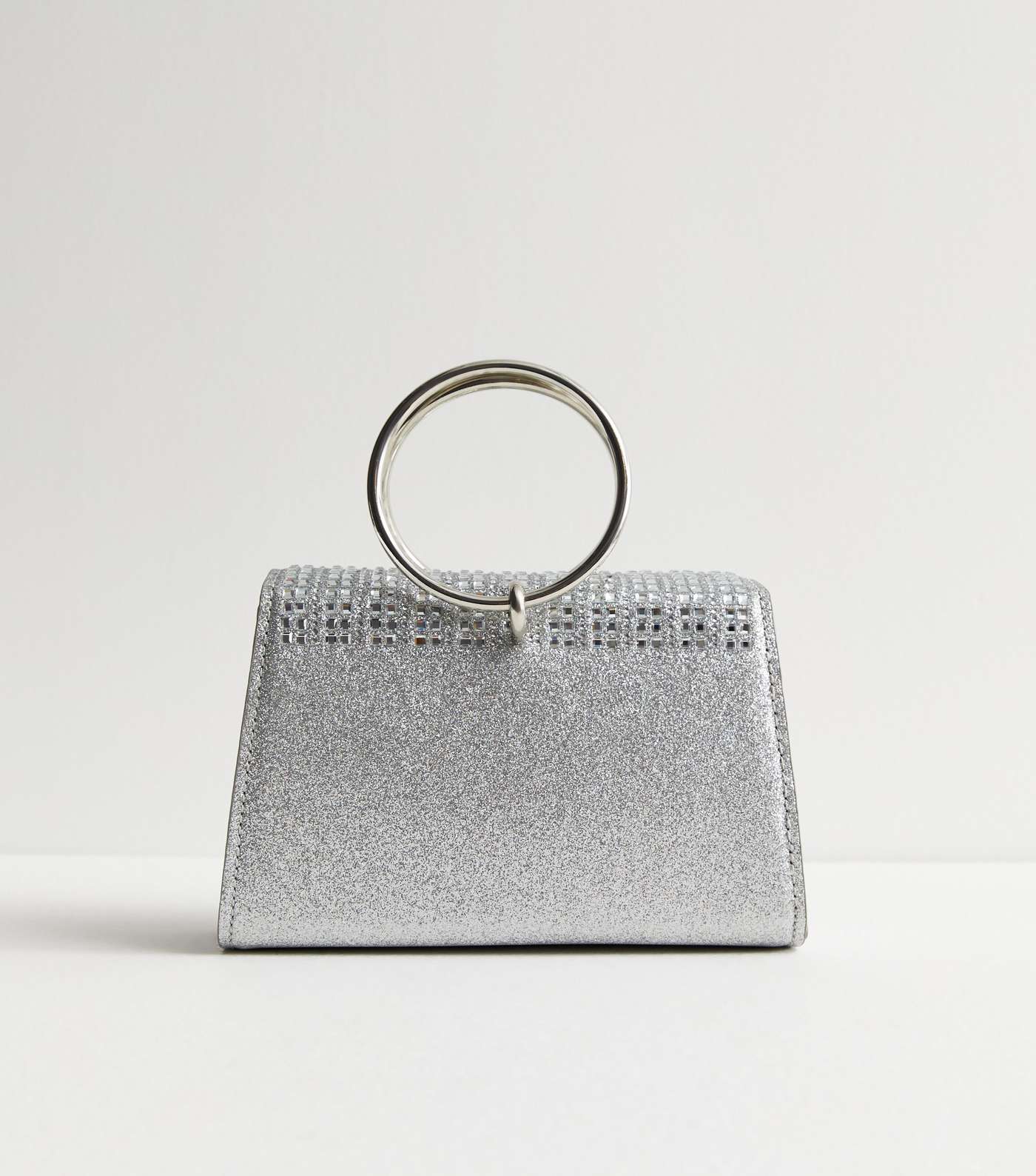 Silver Glitter Gem Embellished Clutch Bag Image 4
