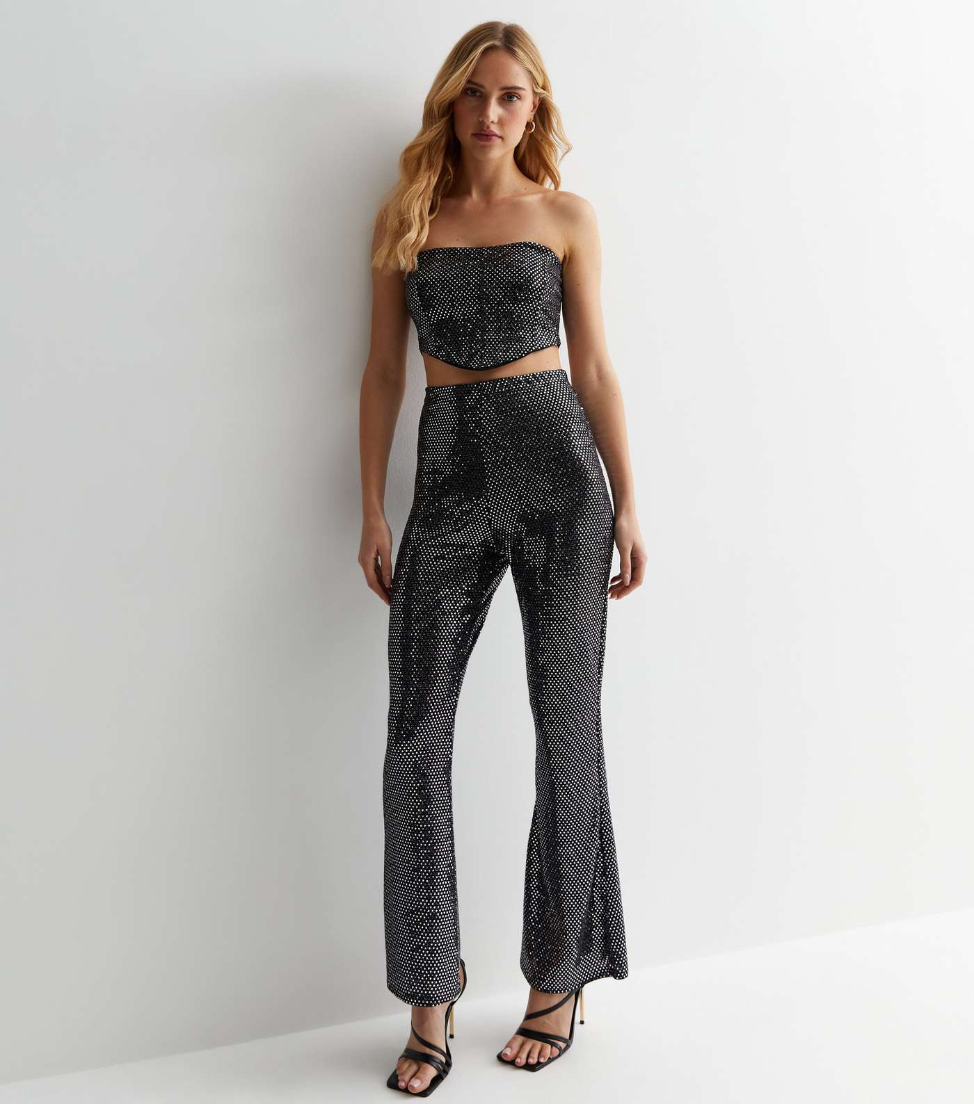 Pink Vanilla Black Sequin Flared Trousers Image 3