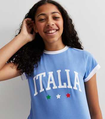 Girls Blue Italia Logo Ringer T-Shirt