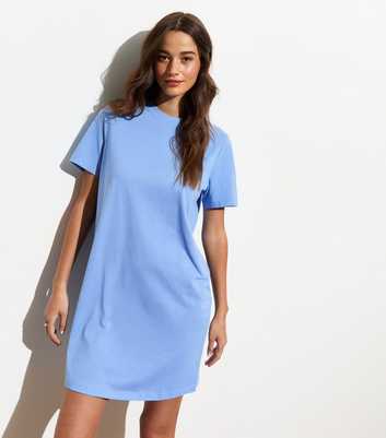 Pale Blue Cotton Mini T-Shirt Dress