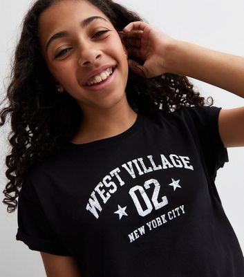 Girls Black Cotton West Village Logo T-Shirt New Look