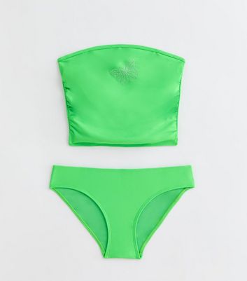 Girls Green Diamante Butterfly Bandeau Bikini Set New Look