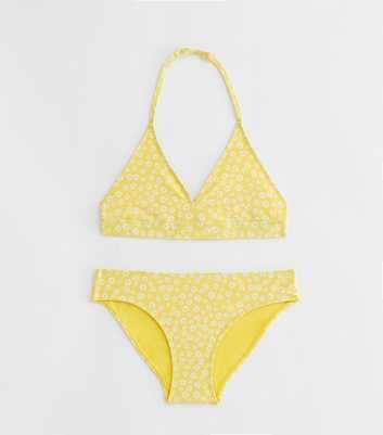 Girls Yellow Floral Triangle Bikini Set