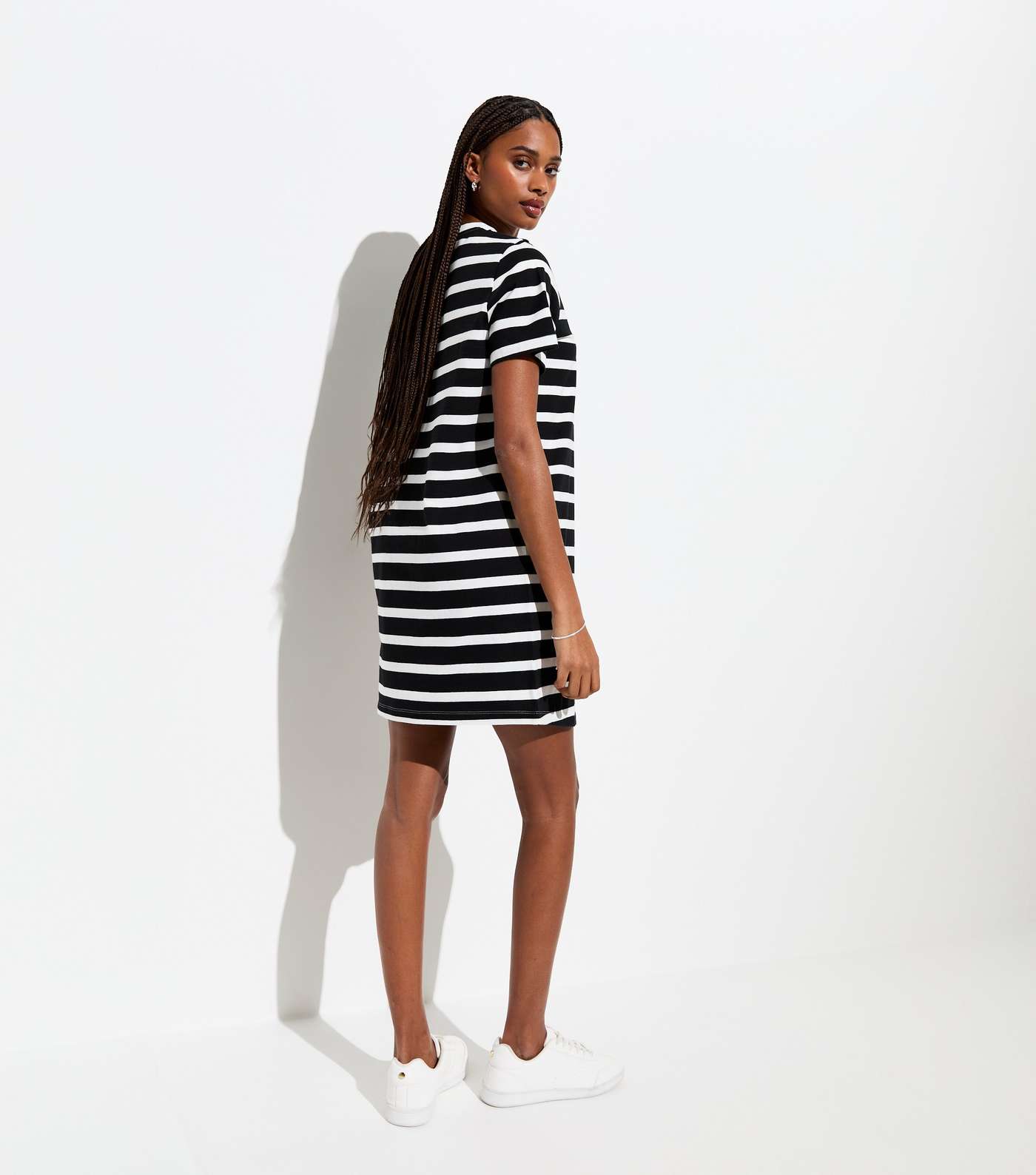 Black Stripe Mini Cotton T-Shirt Dress Image 7