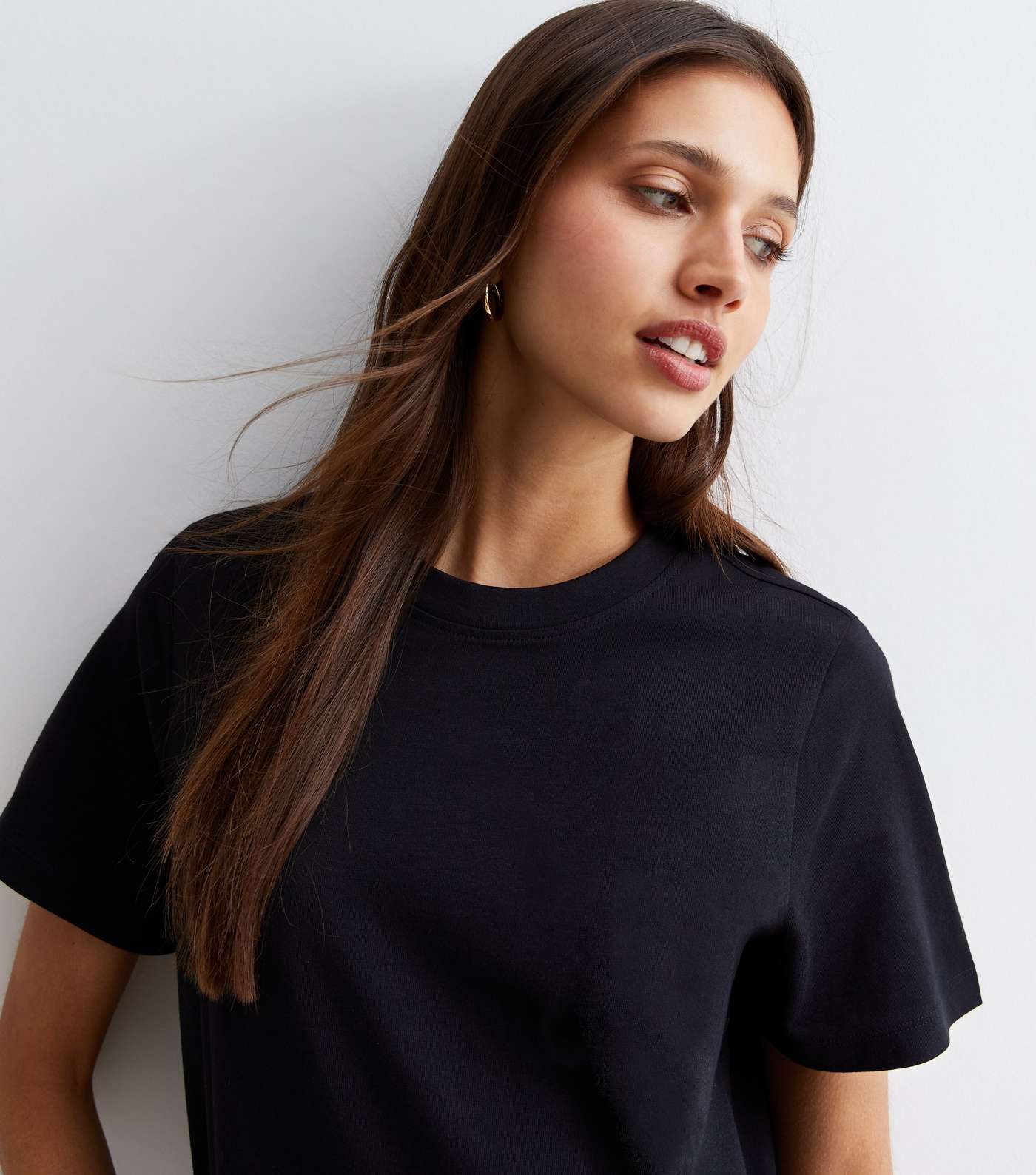 Black Cotton Split Hem Midi T-Shirt Dress Image 2