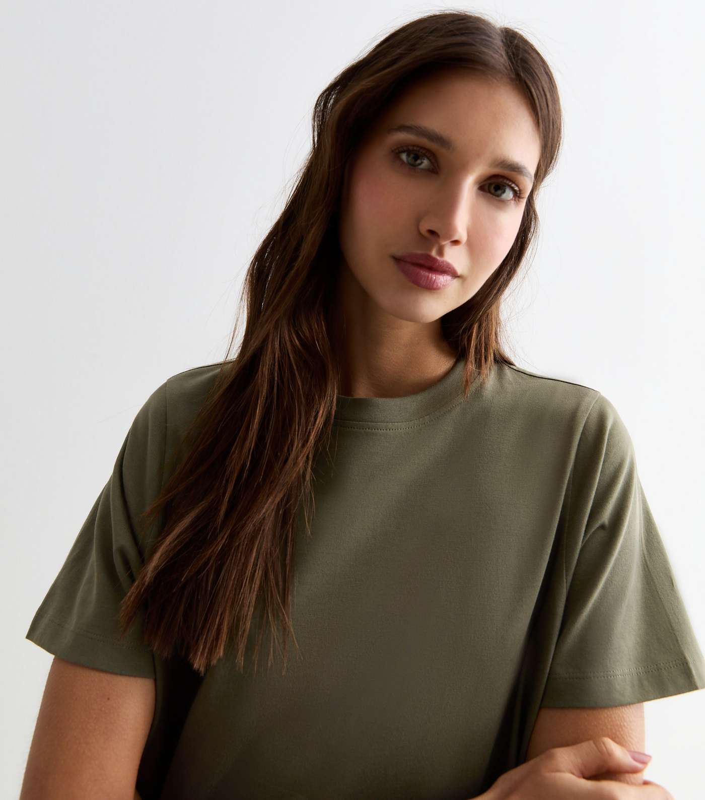 Khaki Cotton Split Hem Midi T-Shirt Dress Image 2