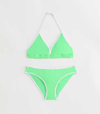 Girls Green Contrast Triangle Bikini Set