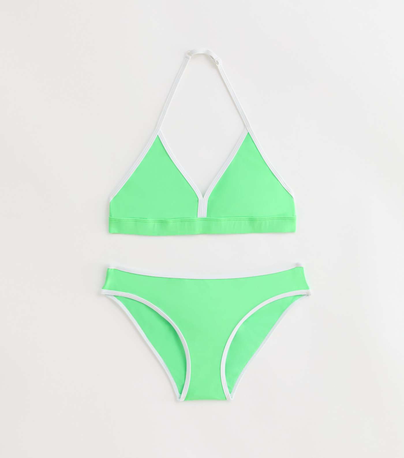 Girls Green Contrast Triangle Bikini Set