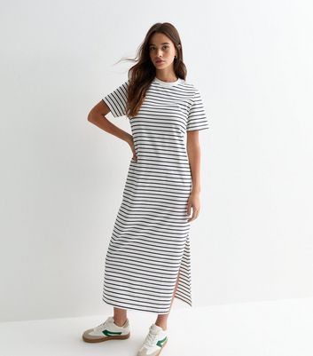 Blue Stripe Cotton Midi T Shirt Dress New Look