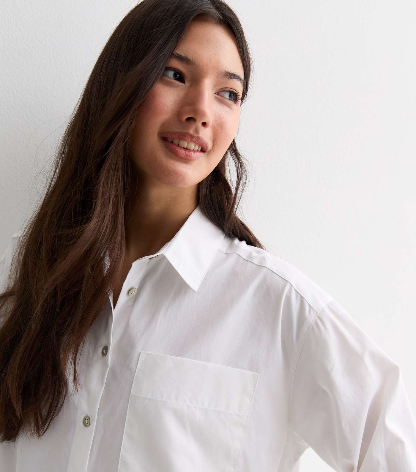 White Poplin Long Sleeve Oversized Mini Shirt Dress Image 2