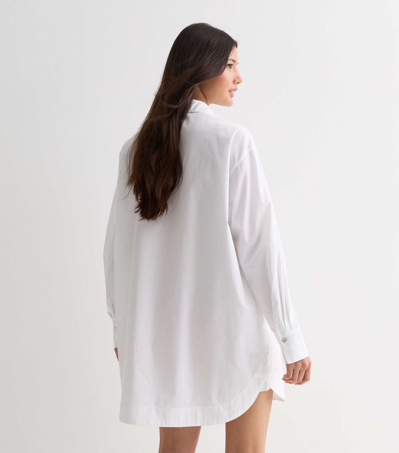 White Poplin Long Sleeve Oversized Mini Shirt Dress Image 4