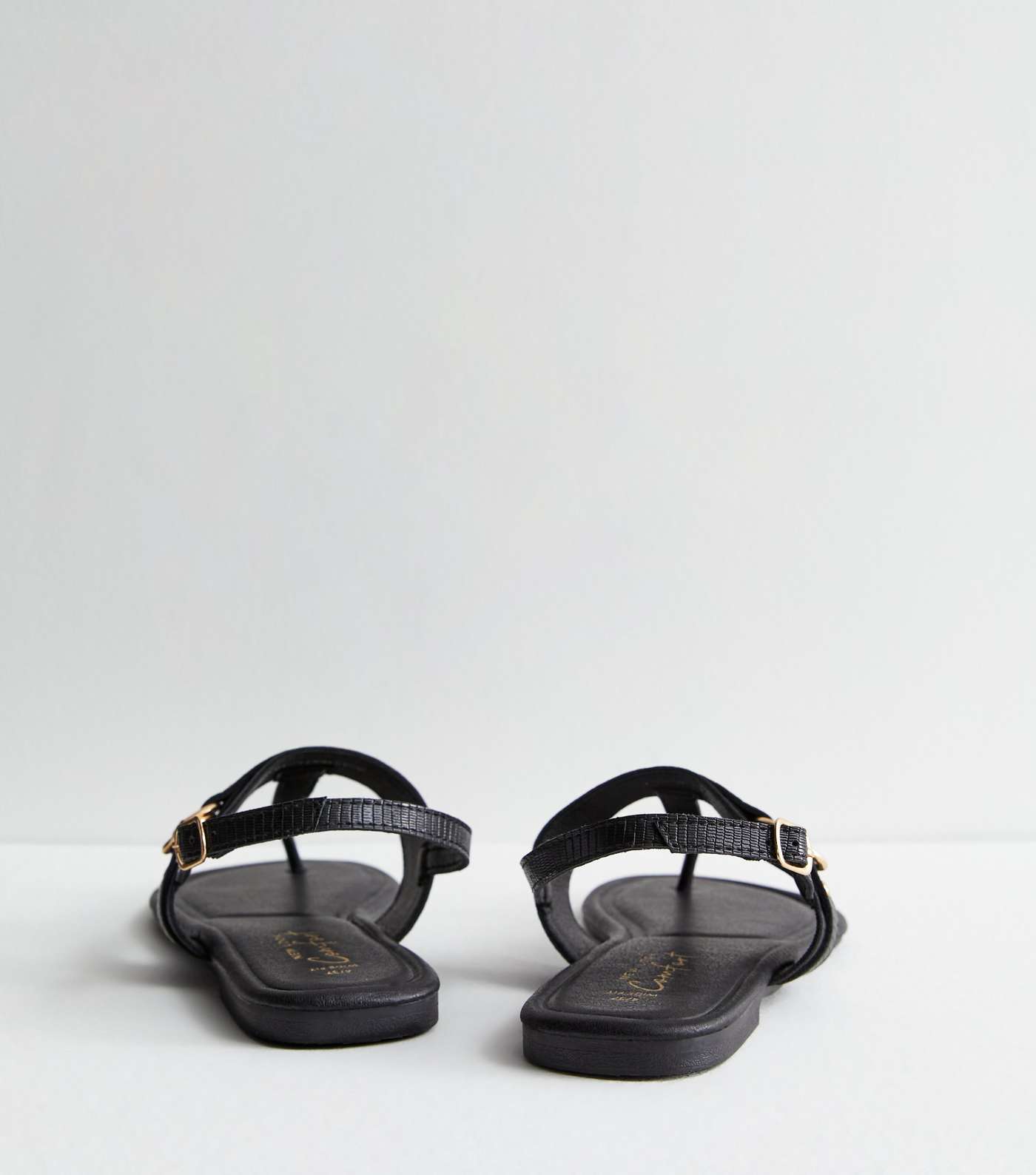Wide Fit Black Leather-Look Buckle Toe Post Sandals Image 4