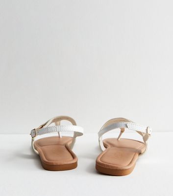 Wide Fit White Leather-Look Buckle Toe Post Sandals New Look