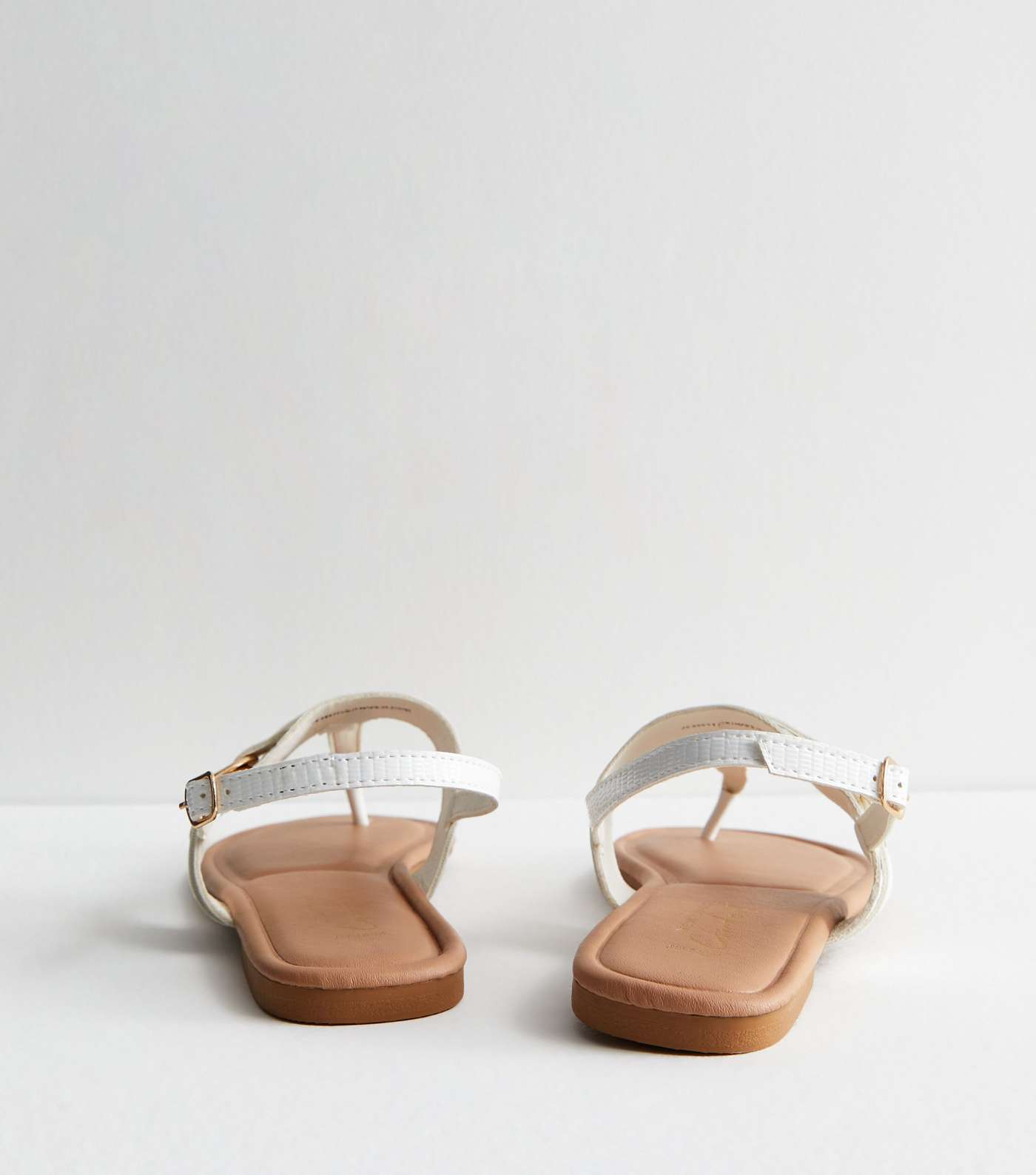 Wide Fit White Leather-Look Buckle Toe Post Sandals Image 4