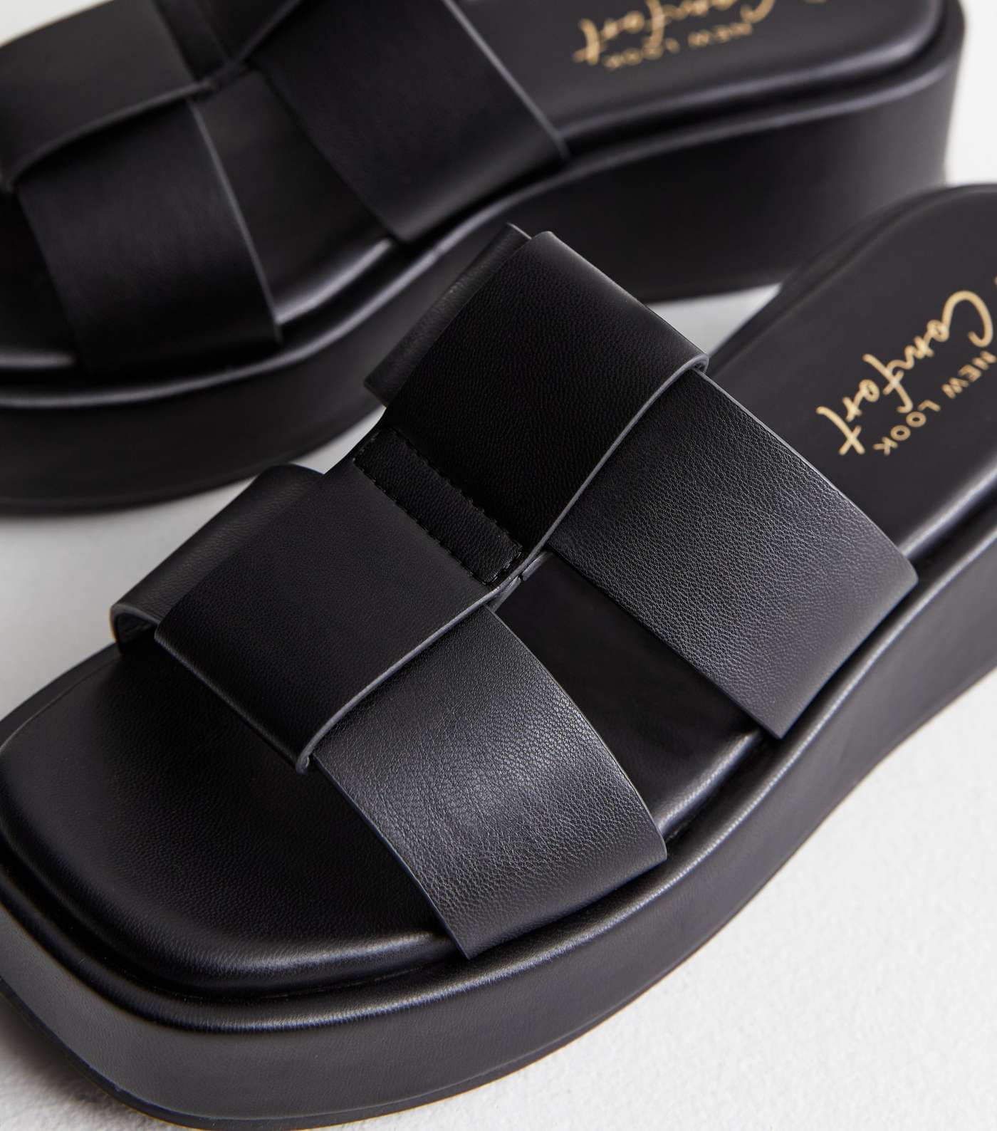 Black Grid Strap Flatform Wedge Sandals Image 5